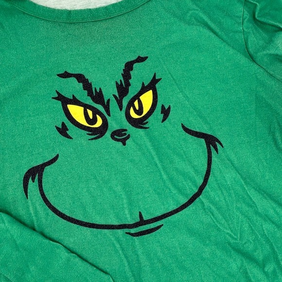 Dr Seuss The Grinch Who Stole Christmas Green Long Sleeve Graphic Pajama Top - Picture 2 of 2